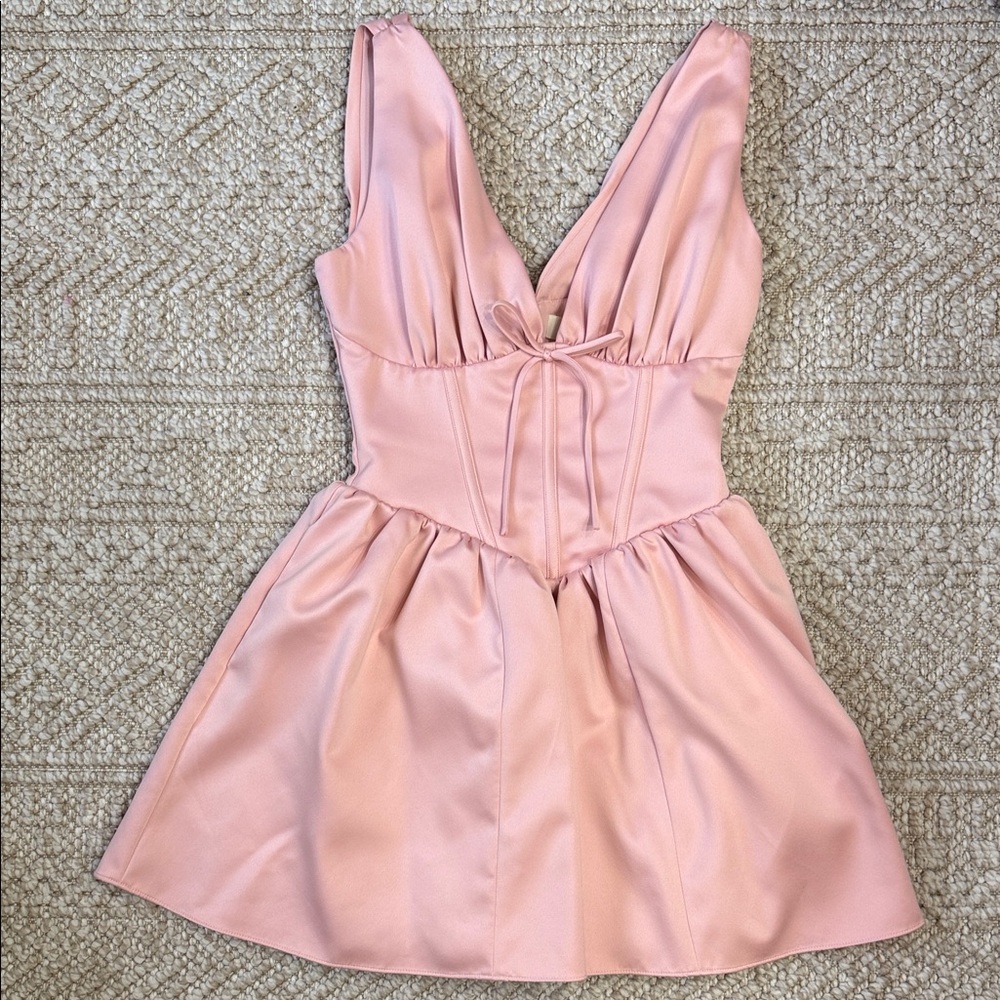 House of CB Blush Pink Satin Mini Dress. Size S